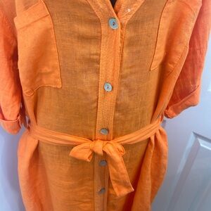 Orange Button-Up Dress with Belt